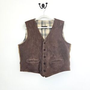 BOSS Vintage Hugo Boss Men's Weathered Tanned Brown Leather Adjustable Vest